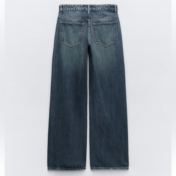 Zara Mid Rise TRE Loose Fit Long straight leg Jeans Blue size 32 US 10 NWT - Picture 6 of 16